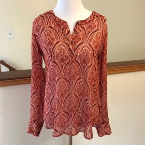 Lucky Brand Orange Quarter Button Top Size Small